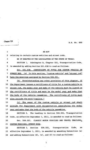 82nd Texas Legislature, Regular Session, House Bill 890, Chapter 729