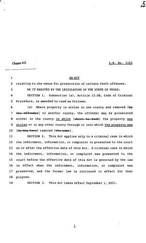 82nd Texas Legislature, Regular Session, Senate Bill 1103, Chapter 433