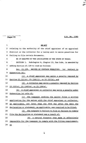 82nd Texas Legislature, Regular Session, Senate Bill 1385, Chapter 192