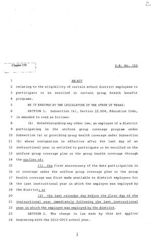 82nd Texas Legislature, Regular Session, Senate Bill 155, Chapter 370