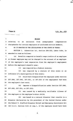 Primary view of object titled '82nd Texas Legislature, Regular Session, Senate Bill SB439, Chapter 26'.