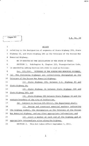 82nd Texas Legislature, Regular Session, Senate Bill 58, Chapter 363