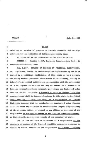 82nd Texas Legislature, Regular Session, Senate Bill 582, Chapter 7