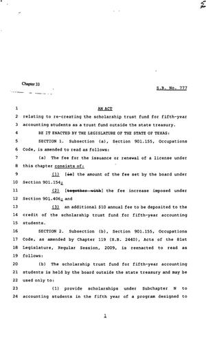 82nd Texas Legislature, Regular Session, Senate Bill 777, Chapter 33