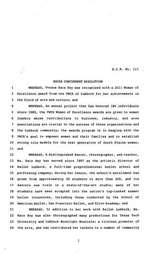 Primary view of object titled '82nd Texas Legislature, Regular Session, House Concurrent Resolution 111'.
