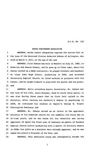 82nd Texas Legislature, Regular Session, House Concurrent Resolution 116