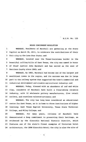82nd Texas Legislature, Regular Session, House Concurrent Resolution 125