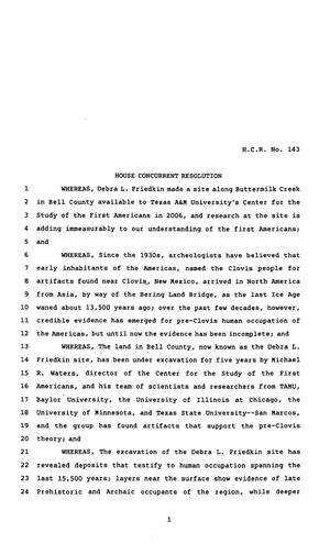 82nd Texas Legislature, Regular Session, House Concurrent Resolution 143