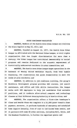82nd Texas Legislature, Regular Session, House Concurrent Resolution 153