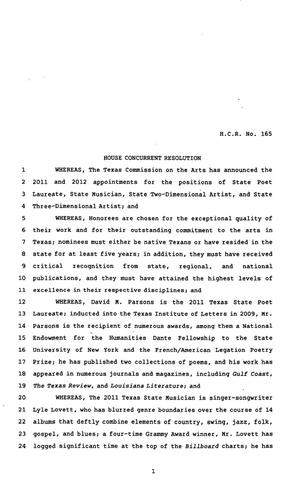 82nd Texas Legislature, Regular Session, House Concurrent Resolution 165
