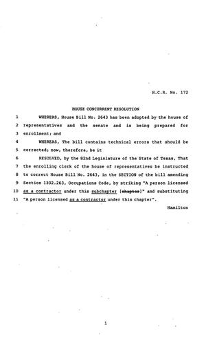 82nd Texas Legislature, Regular Session, House Concurrent Resolution 172