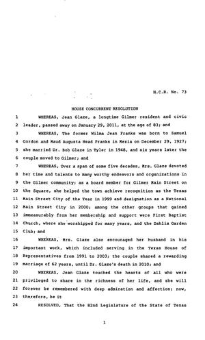 82nd Texas Legislature, Regular Session, House Concurrent Resolution 73