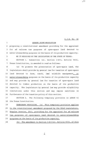 82nd Texas Legislature, Regular Session, Senate Joint Resolution 16