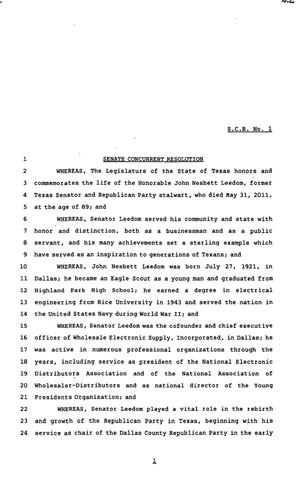 82nd Texas Legislature, First Called Session, Senate Concurrent Resolution 1