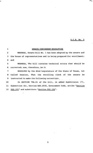 82nd Texas Legislature, First Called Session, Senate Concurrent Resolution 5