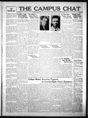 A white newspaper page filled with black text. It is titled The Campus Chat. Two pictures of two men are under the title.
