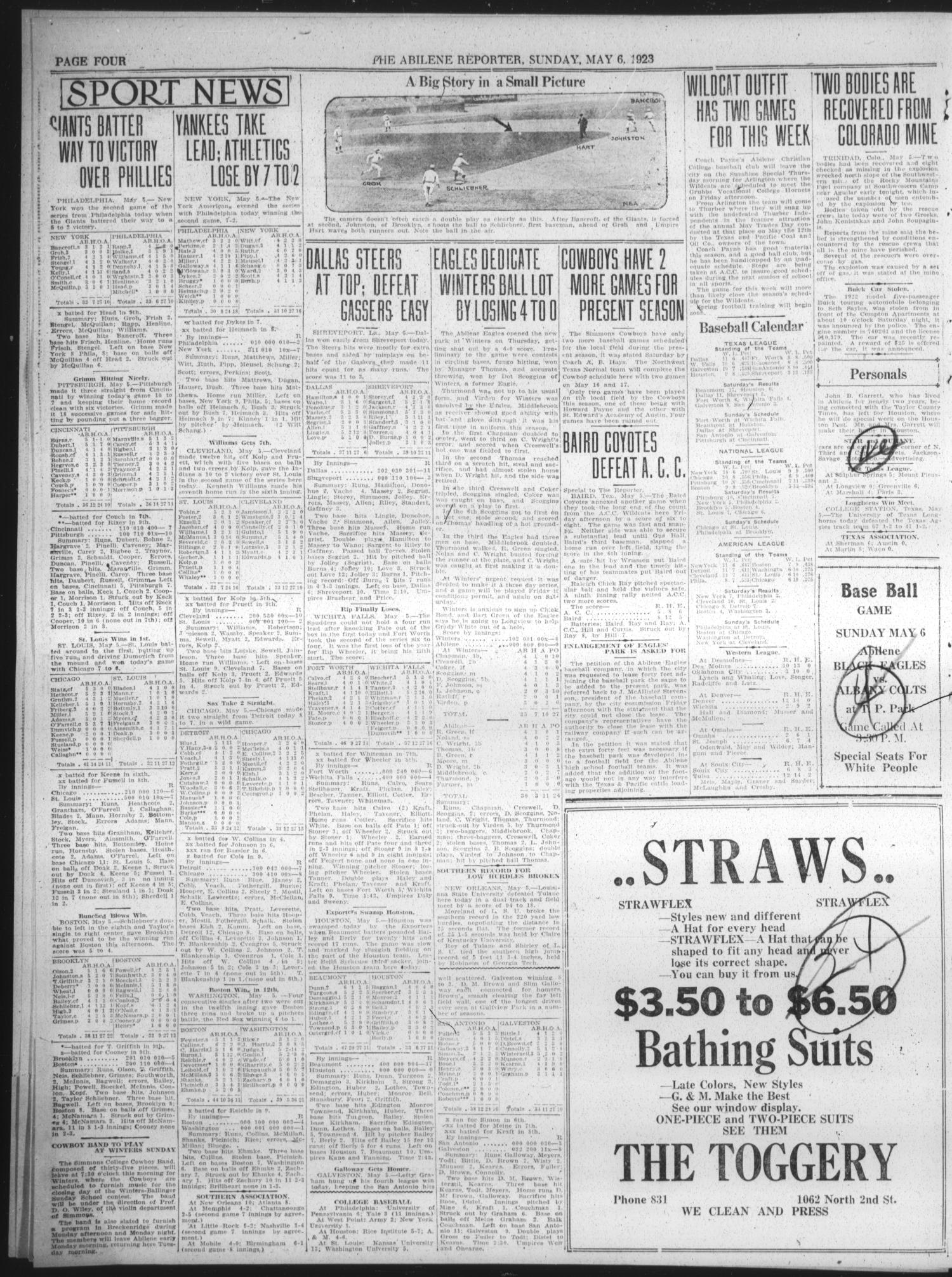 The Abilene Morning Reporter (Abilene, Tex.), Vol. 24, No. 303, Ed. 1 Sunday, May 6, 1923
                                                
                                                    [Sequence #]: 4 of 22
                                                