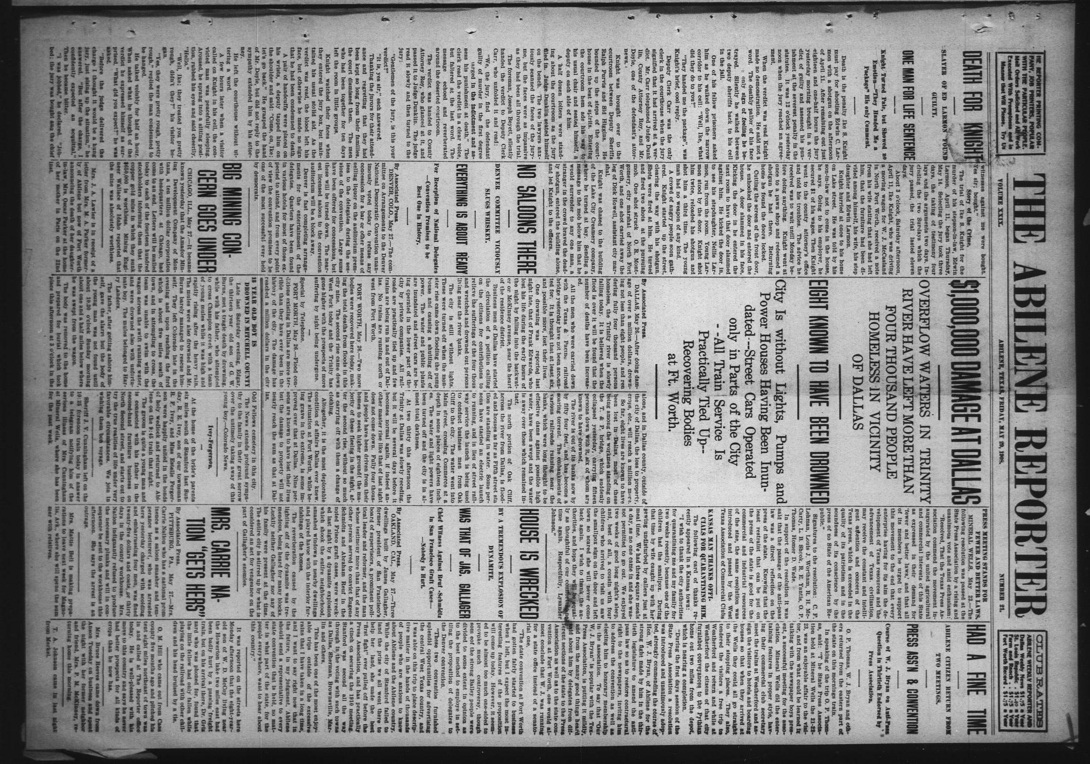 The Abilene Reporter (Abilene, Tex.), Vol. 29, No. 21, Ed. 1 Friday, May 29, 1908
                                                
                                                    [Sequence #]: 1 of 12
                                                