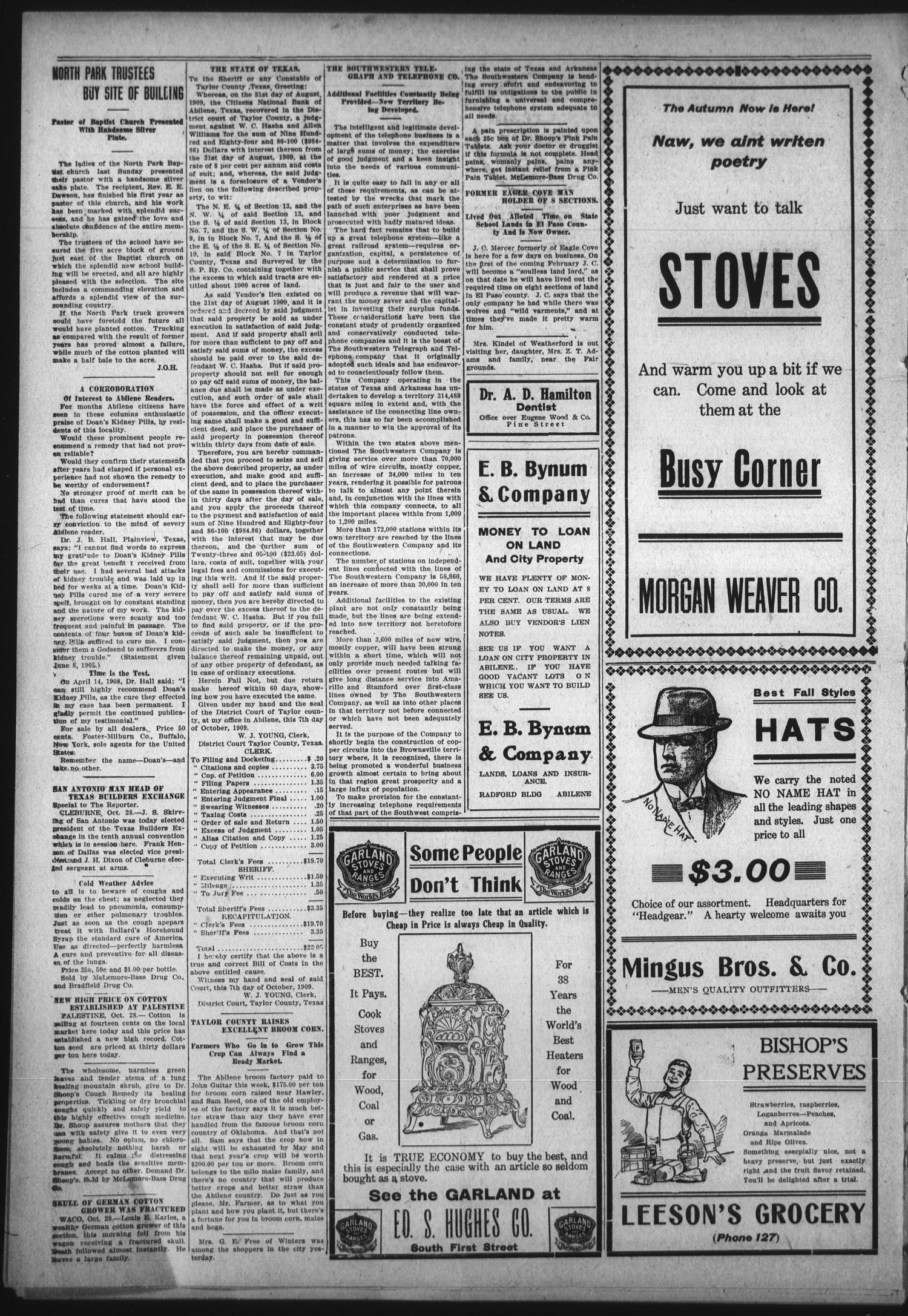 The Abilene Reporter (Abilene, Tex.), Vol. 30, No. 13, Ed. 1 Friday, October 29, 1909
                                                
                                                    [Sequence #]: 12 of 12
                                                