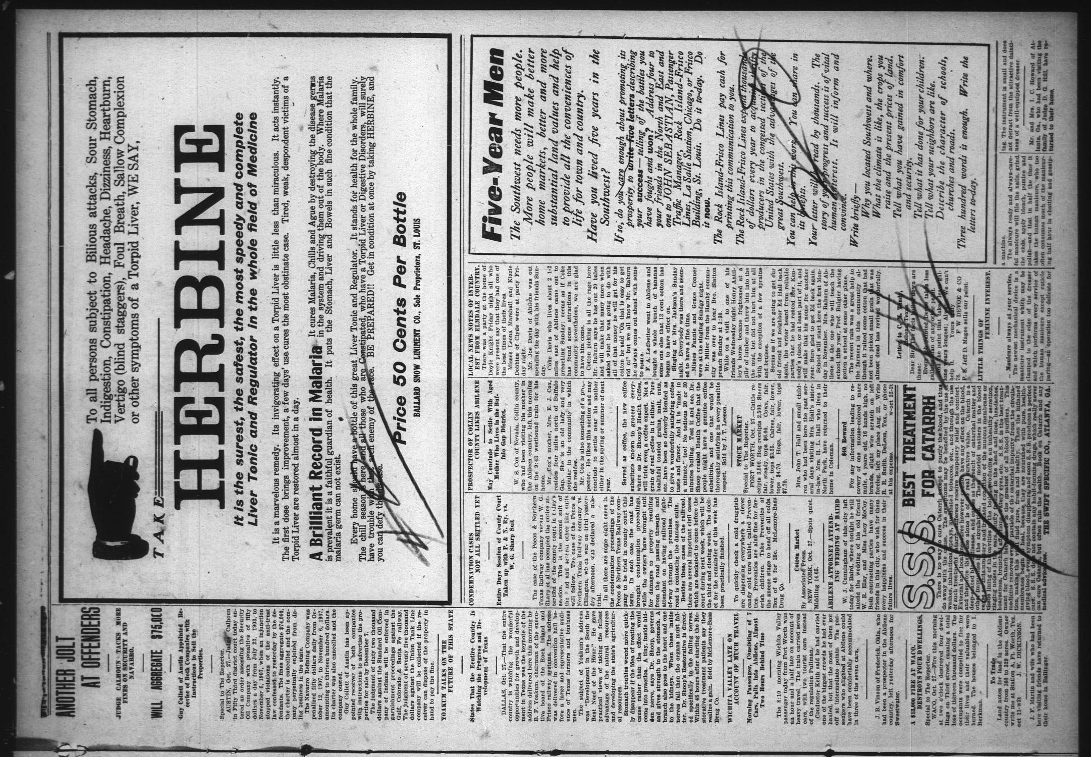 The Abilene Reporter (Abilene, Tex.), Vol. 30, No. 13, Ed. 1 Friday, October 29, 1909
                                                
                                                    [Sequence #]: 5 of 12
                                                