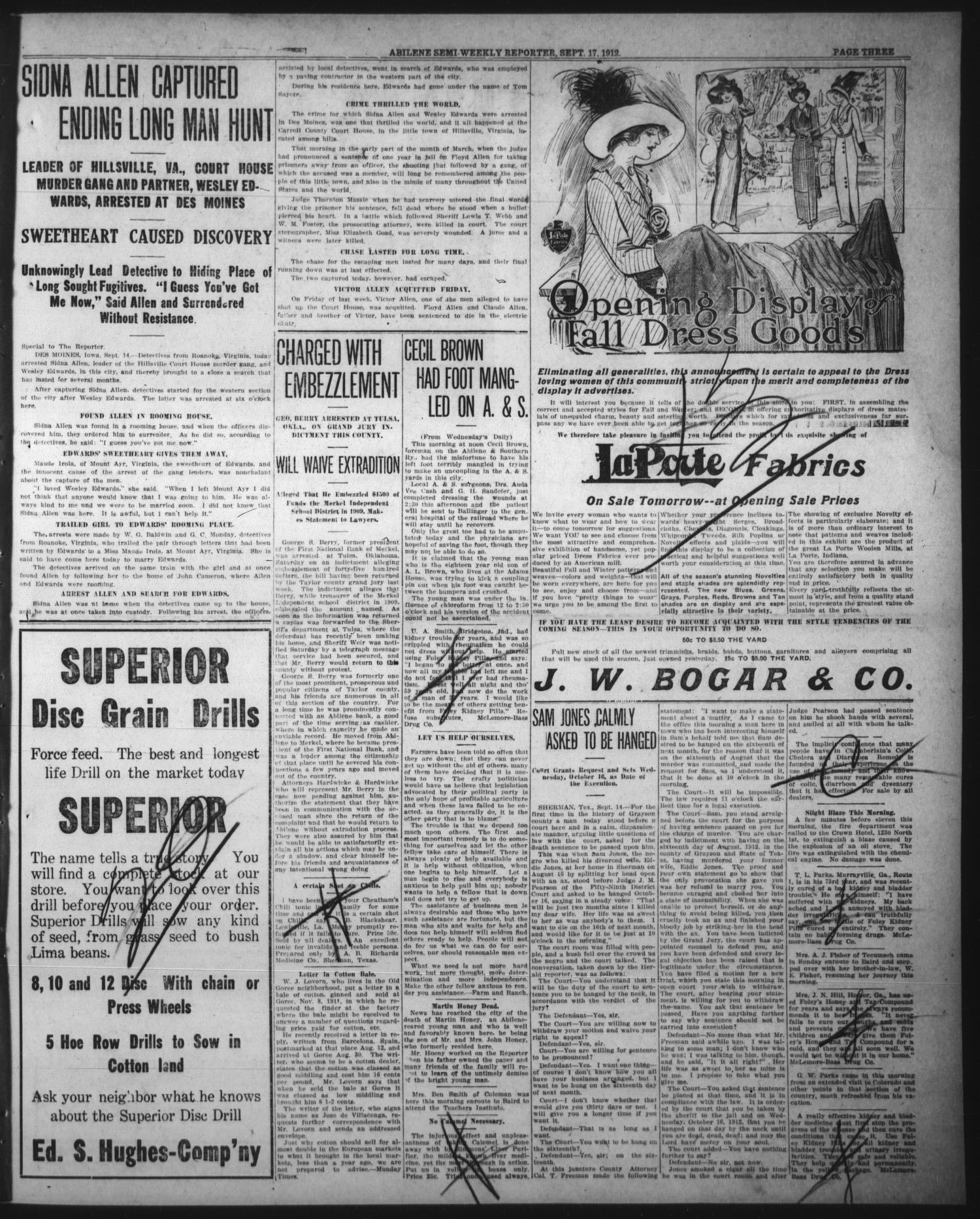 The Abilene Semi-Weekly Reporter (Abilene, Tex.), Vol. 31, No. 69, Ed. 1 Tuesday, September 17, 1912
                                                
                                                    [Sequence #]: 3 of 8
                                                