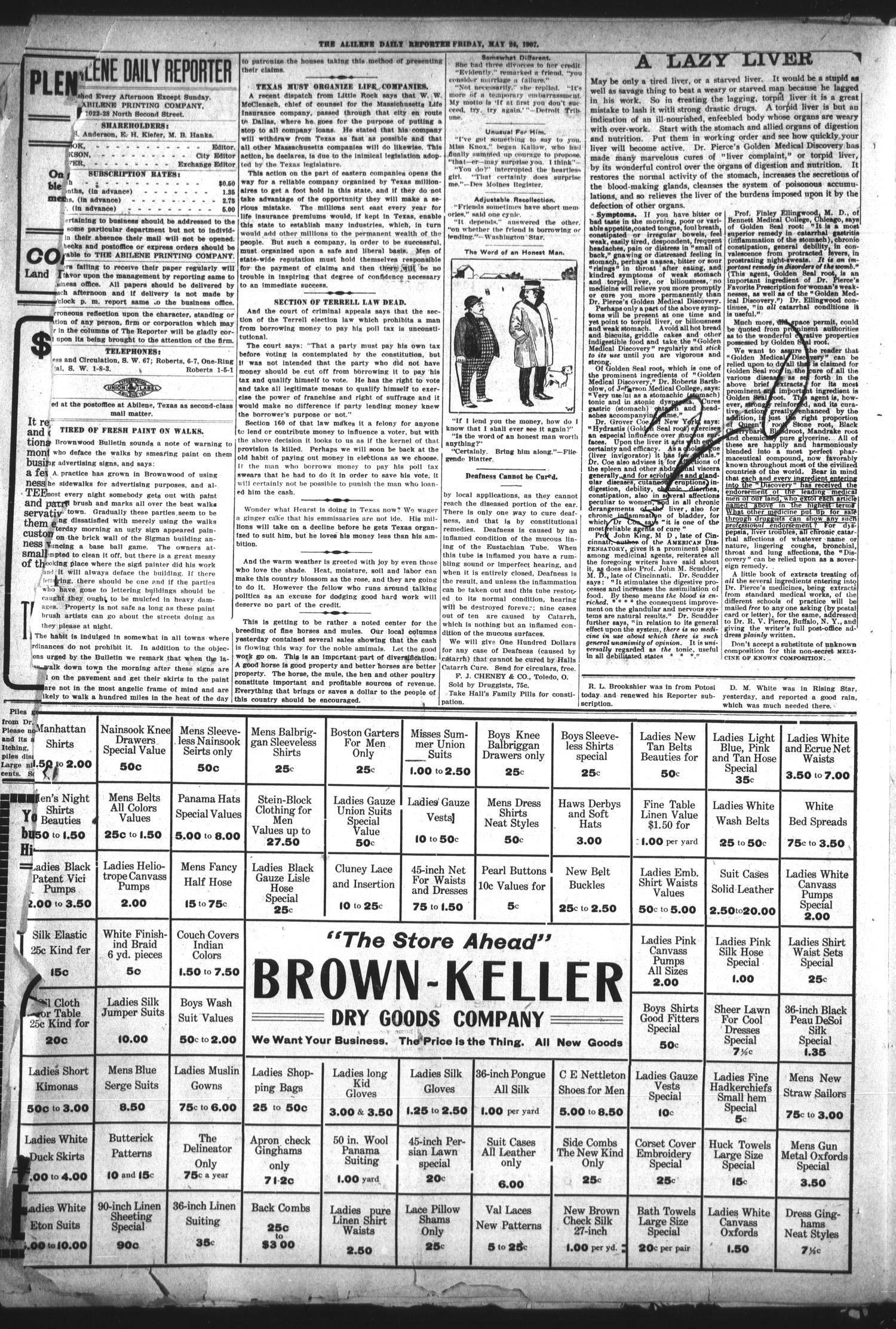 Abilene Daily Reporter (Abilene, Tex.), Vol. 11, No. 273, Ed. 1 Friday, May 24, 1907
                                                
                                                    [Sequence #]: 4 of 8
                                                