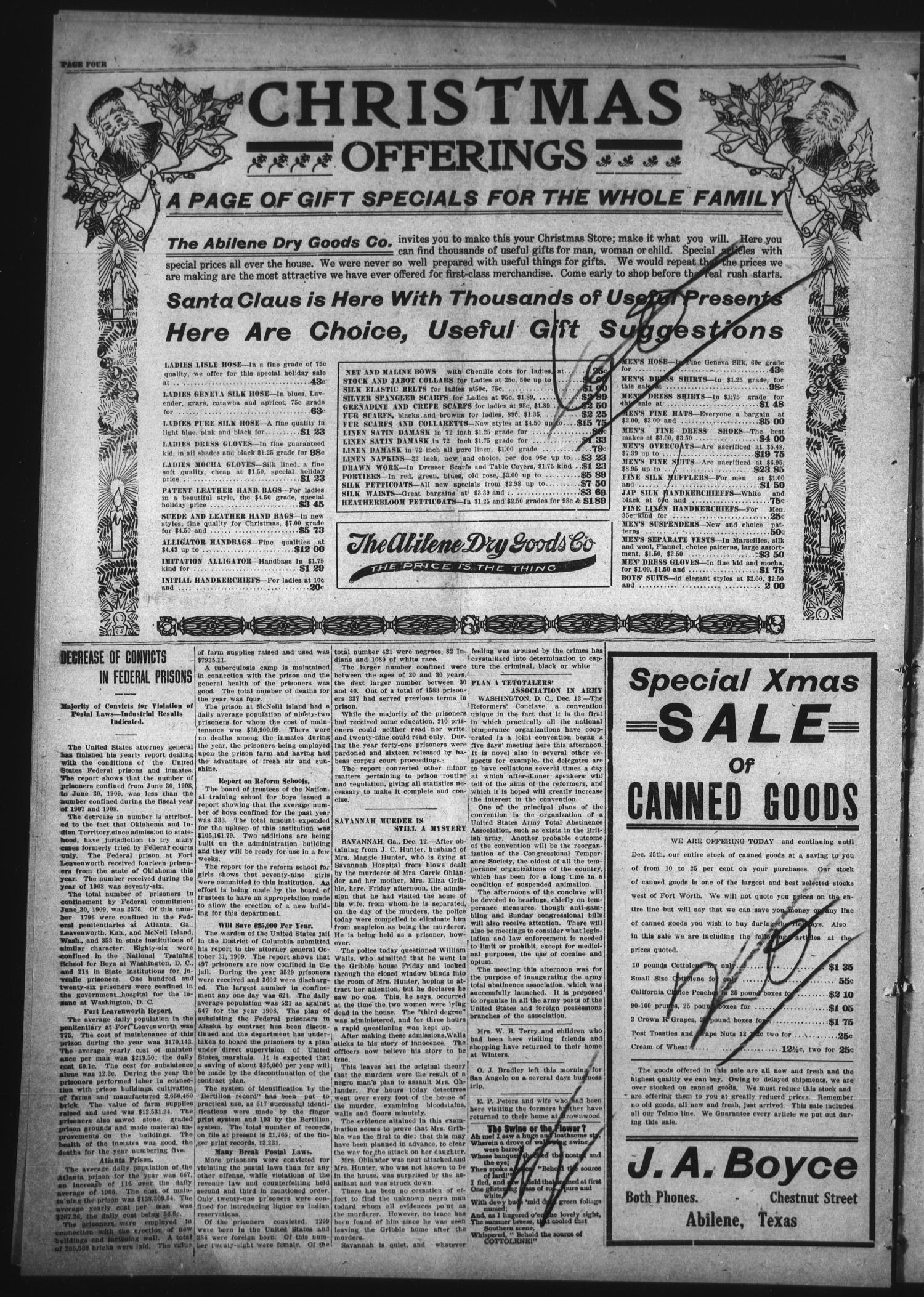 Abilene Daily Reporter (Abilene, Tex.), Vol. 14, No. 96, Ed. 1 Tuesday, December 14, 1909
                                                
                                                    [Sequence #]: 4 of 10
                                                