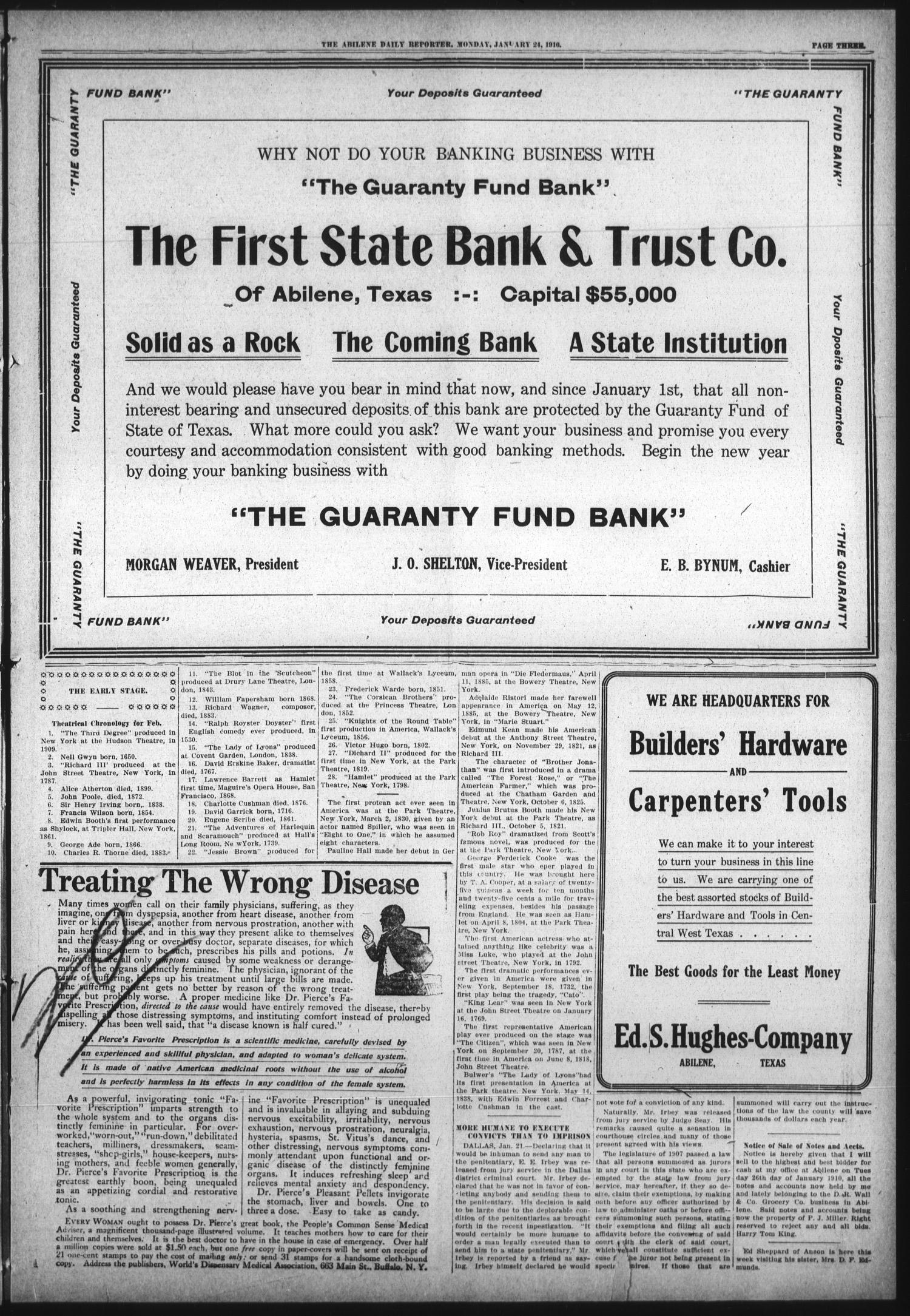 Abilene Daily Reporter (Abilene, Tex.), Vol. 14, No. 134, Ed. 1 Monday, January 24, 1910
                                                
                                                    [Sequence #]: 3 of 8
                                                