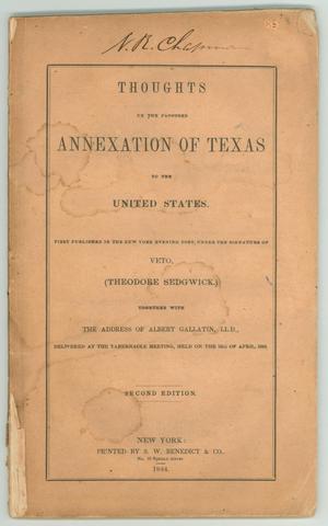 Thoughts on the Proposed Annexation of Texas to the United States.