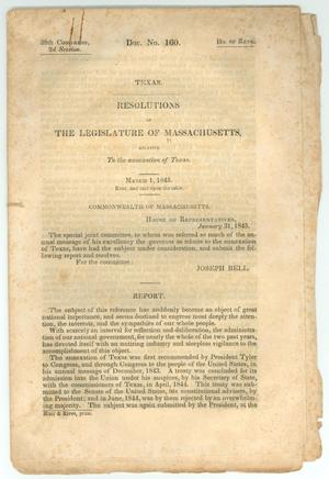 Primary view of object titled '"Resolutions of the Legislature of Massachusetts, Relative to the Annexation of Texas"'.