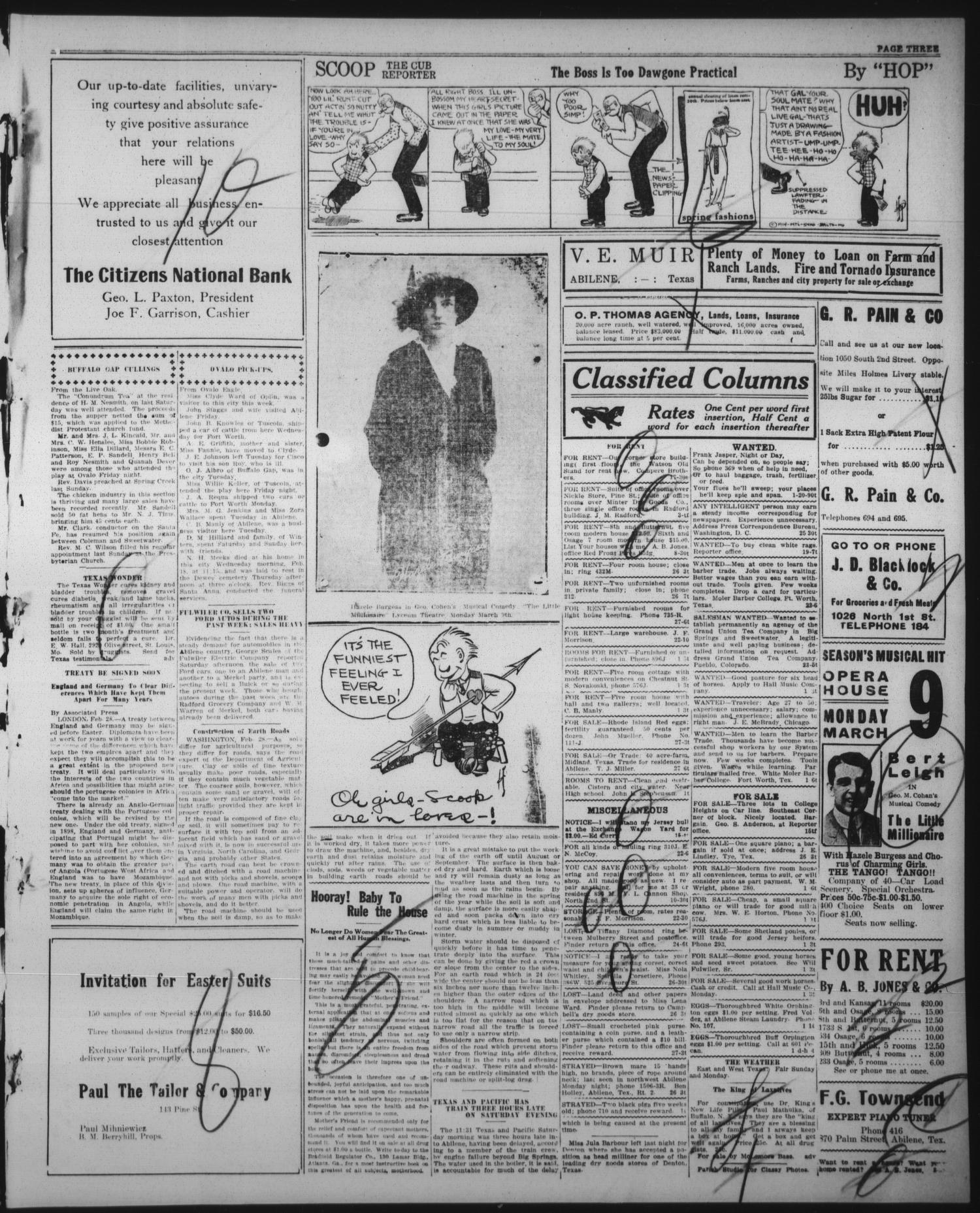 The Abilene Daily Reporter (Abilene, Tex.), Vol. 17, No. 305, Ed. 1 Sunday, March 1, 1914
                                                
                                                    [Sequence #]: 3 of 12
                                                
