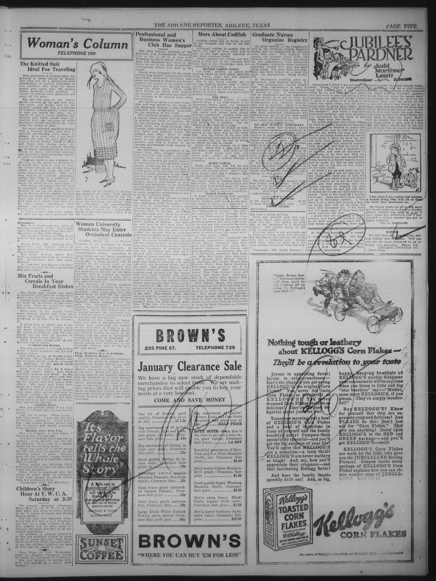 The Abilene Daily Reporter (Abilene, Tex.), Vol. 34, No. 303, Ed. 1 Friday, January 6, 1922
                                                
                                                    [Sequence #]: 5 of 8
                                                