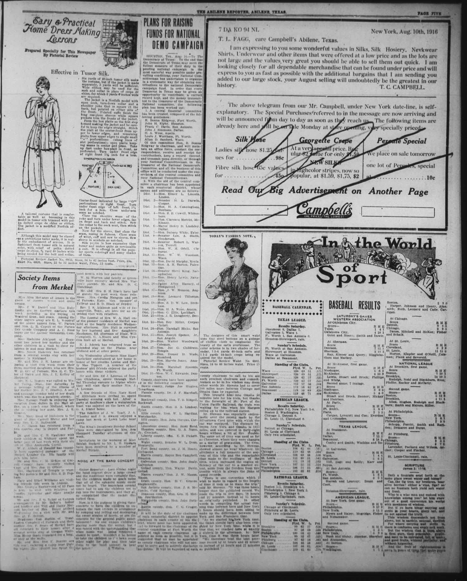 The Abilene Daily Reporter (Abilene, Tex.), Vol. 20, No. 126, Ed. 1 Sunday, August 13, 1916
                                                
                                                    [Sequence #]: 5 of 16
                                                