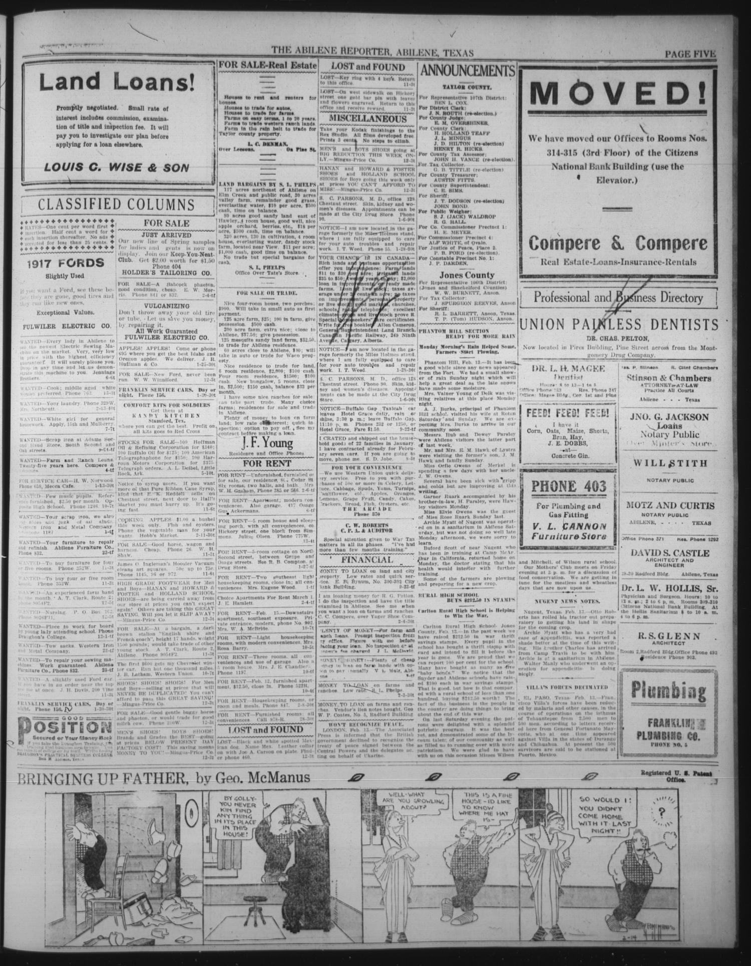 The Abilene Daily Reporter (Abilene, Tex.), Vol. 21, No. 285, Ed. 1 Wednesday, February 13, 1918
                                                
                                                    [Sequence #]: 5 of 6
                                                