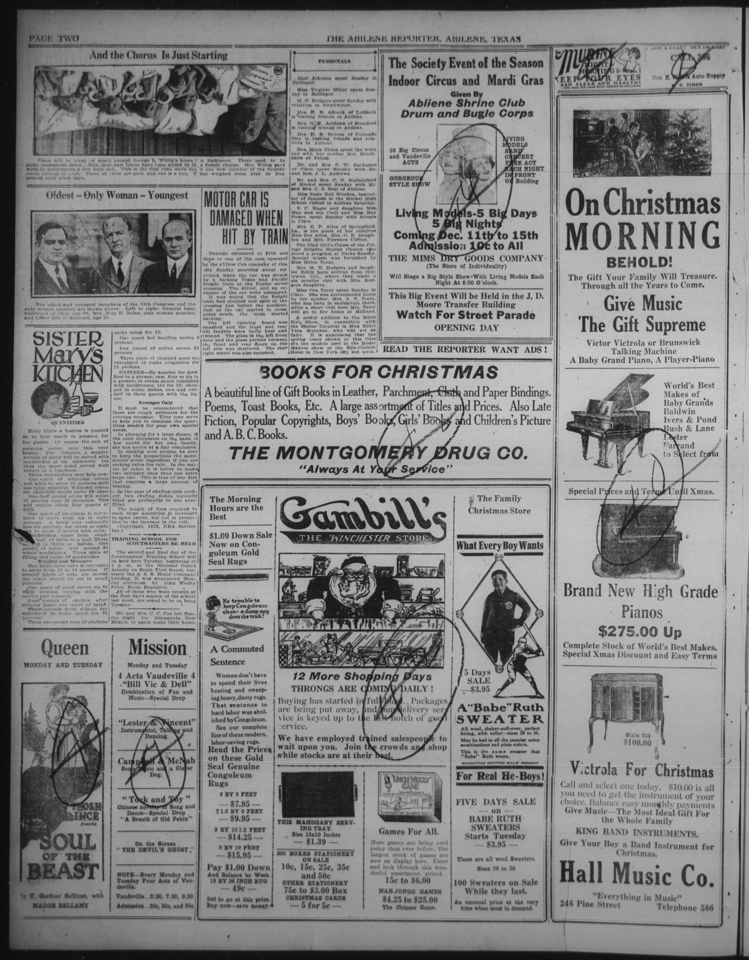 The Abilene Daily Reporter (Abilene, Tex.), Vol. 25, No. 187, Ed. 1 Monday, December 10, 1923
                                                
                                                    [Sequence #]: 2 of 10
                                                