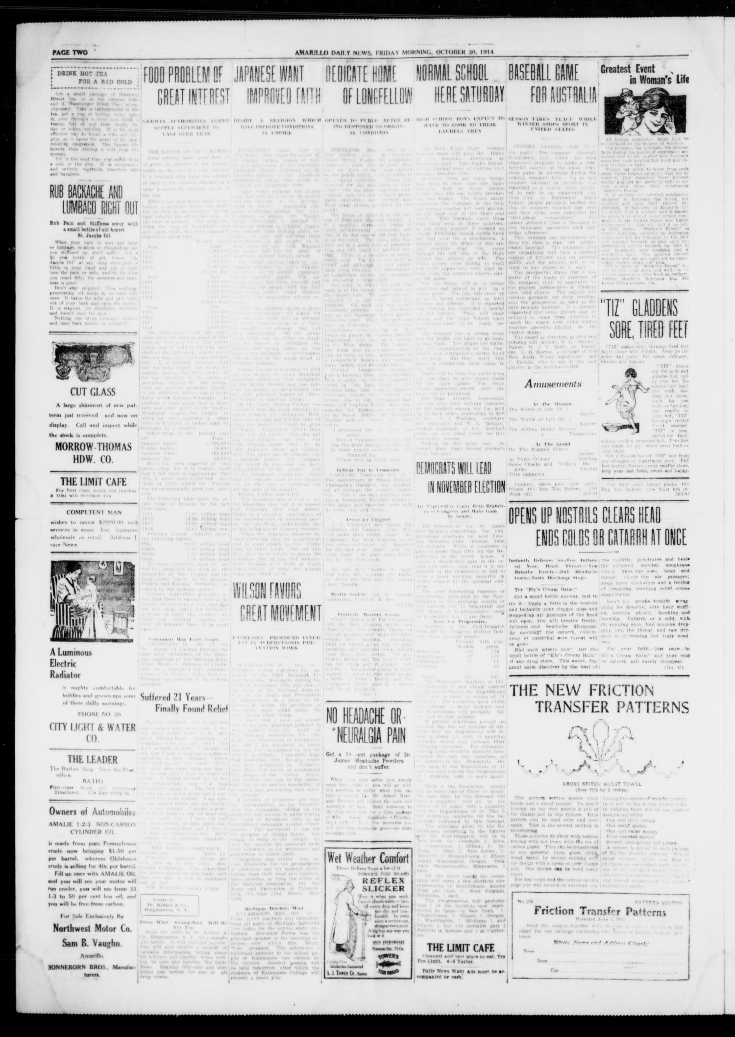 Amarillo Daily News (Amarillo, Tex.), Vol. 4, No. 310, Ed. 1 Friday, October 30, 1914
                                                
                                                    [Sequence #]: 2 of 6
                                                