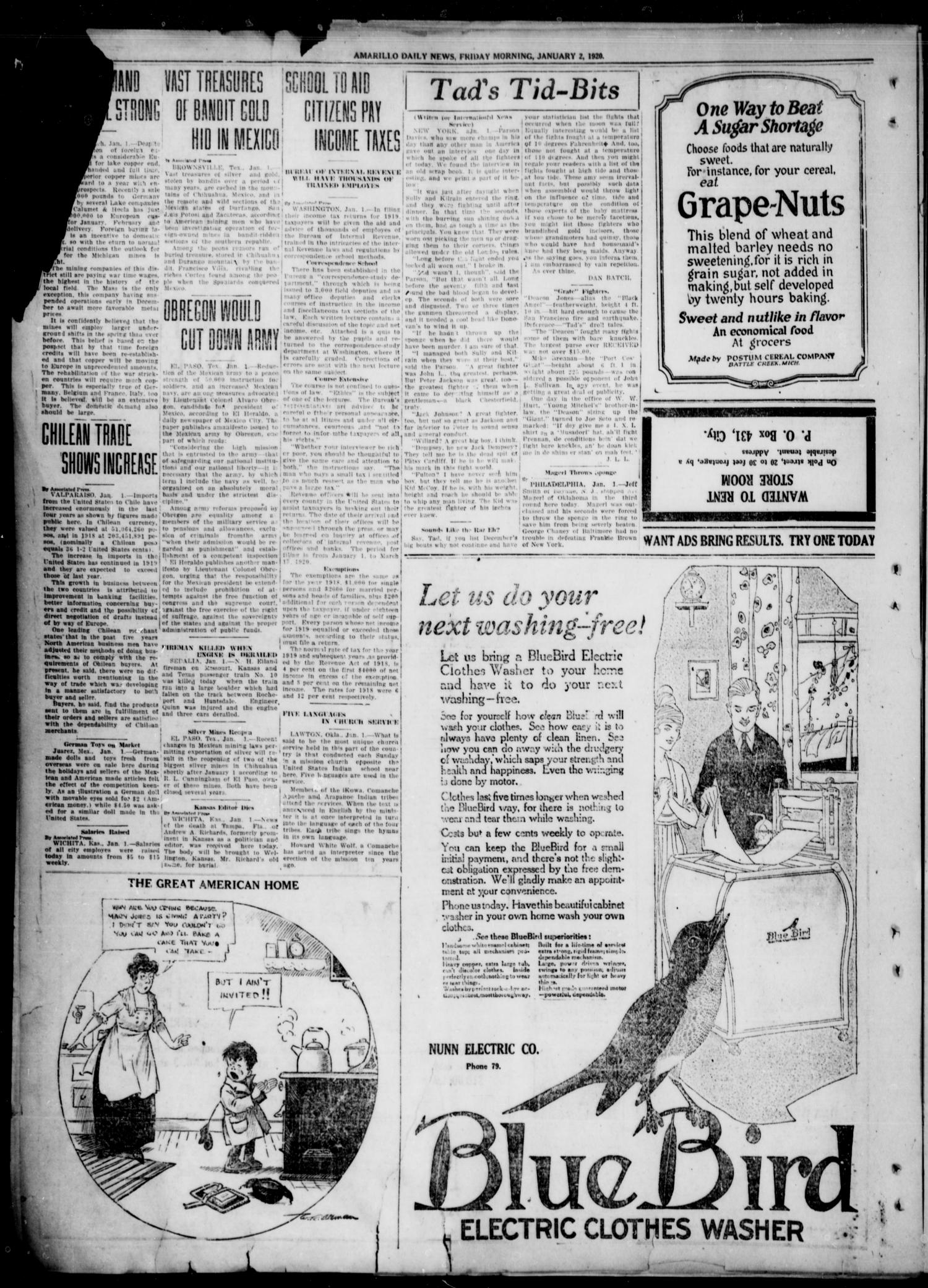Amarillo Daily News (Amarillo, Tex.), Vol. 11, No. 52, Ed. 1 Friday, January 2, 1920
                                                
                                                    [Sequence #]: 4 of 8
                                                