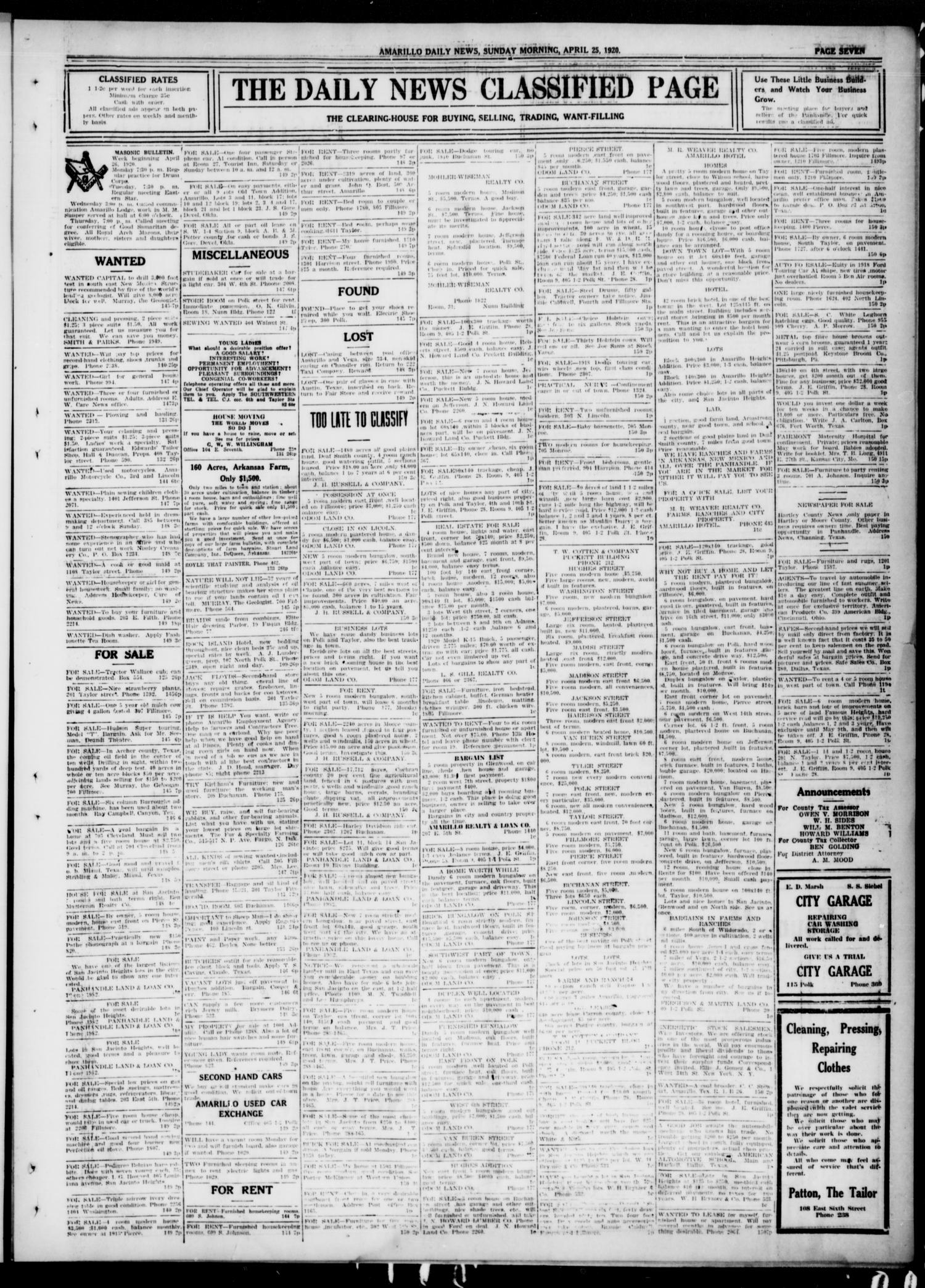 Amarillo Daily News (Amarillo, Tex.), Vol. 11, No. 150, Ed. 1 Sunday, April 25, 1920
                                                
                                                    [Sequence #]: 7 of 22
                                                