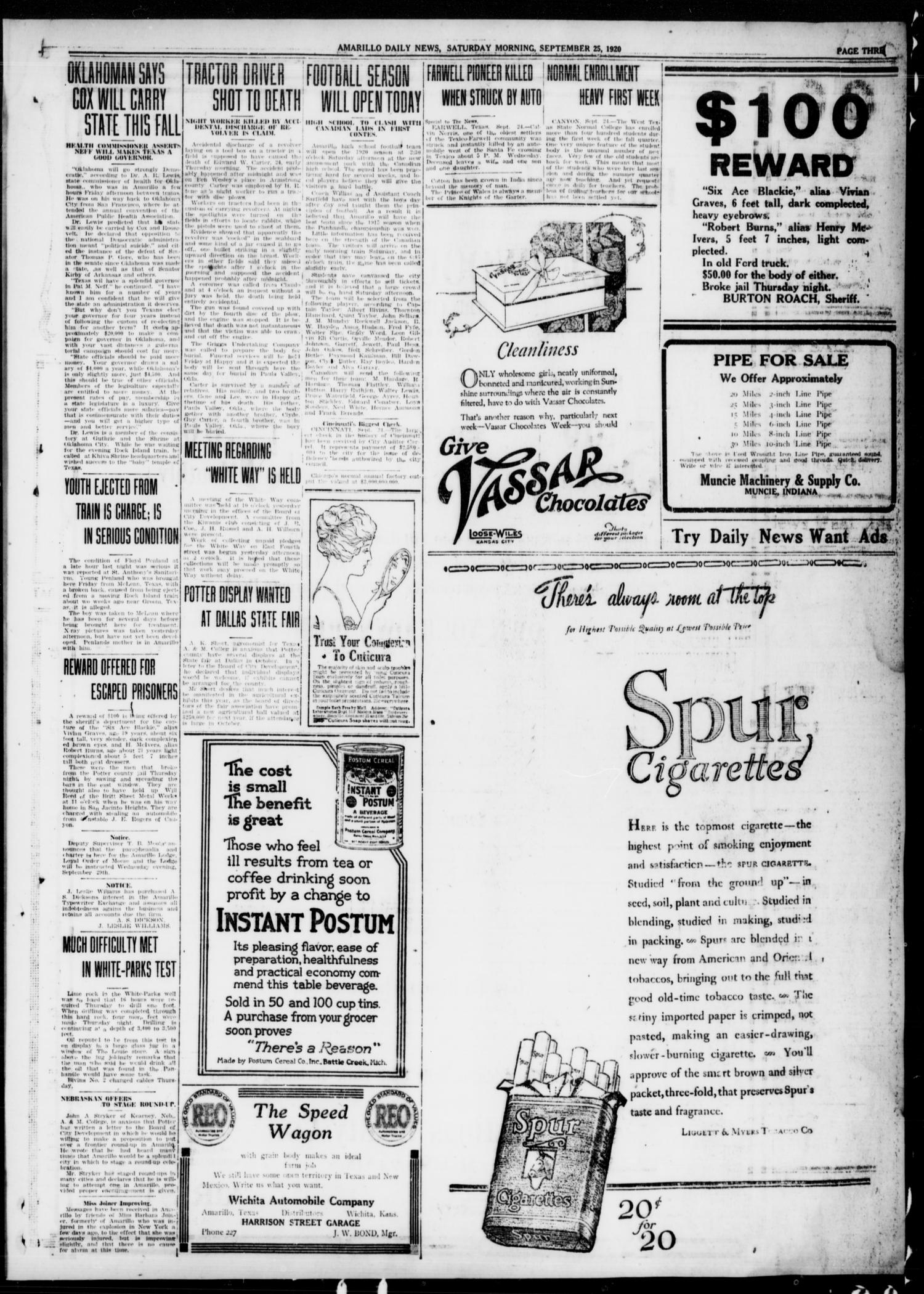 Amarillo Daily News (Amarillo, Tex.), Vol. 11, No. 281, Ed. 1 Saturday, September 25, 1920
                                                
                                                    [Sequence #]: 3 of 12
                                                