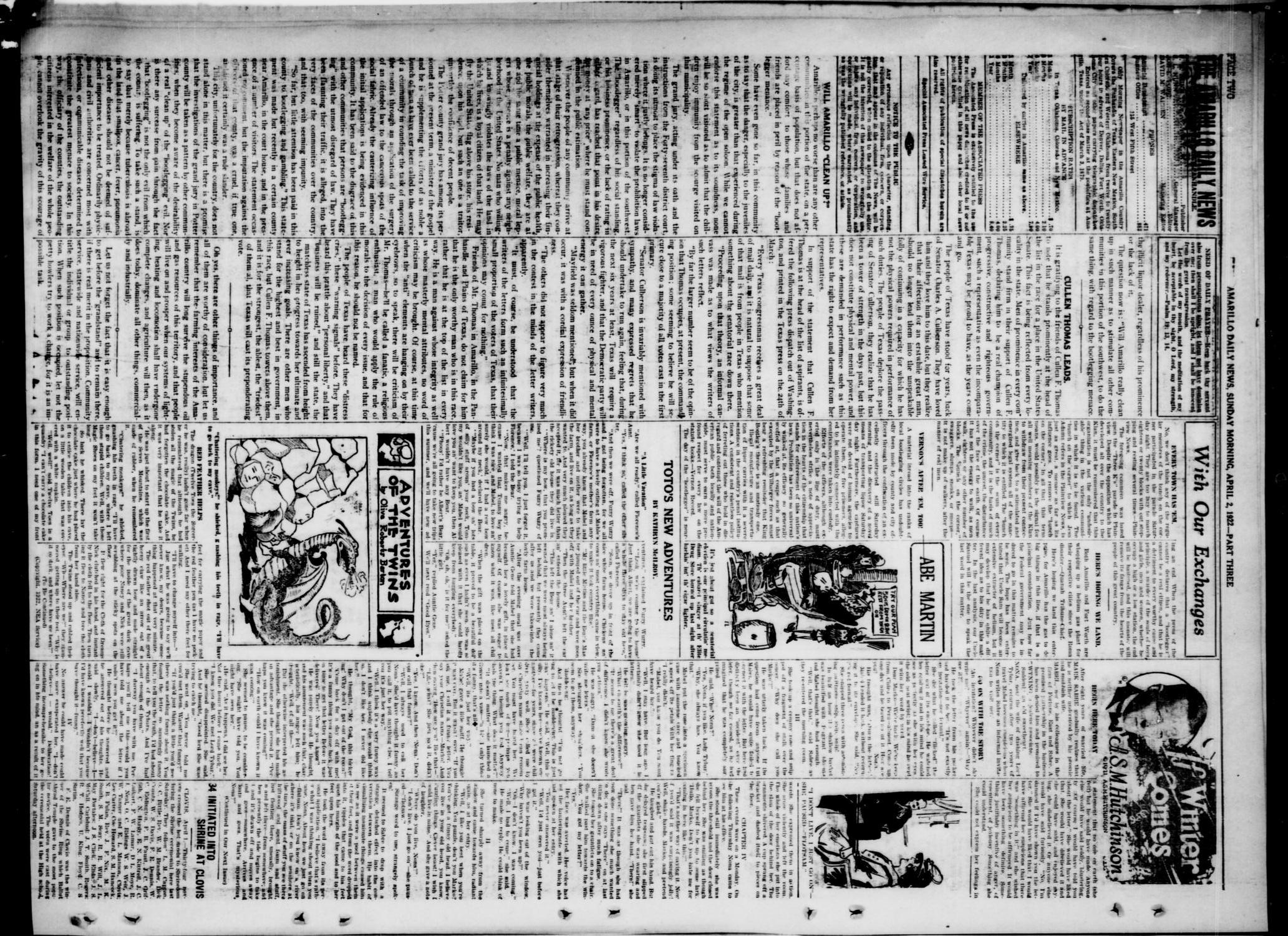 Amarillo Daily News (Amarillo, Tex.), Vol. 13, No. 72, Ed. 1 Sunday, April 2, 1922
                                                
                                                    [Sequence #]: 16 of 28
                                                