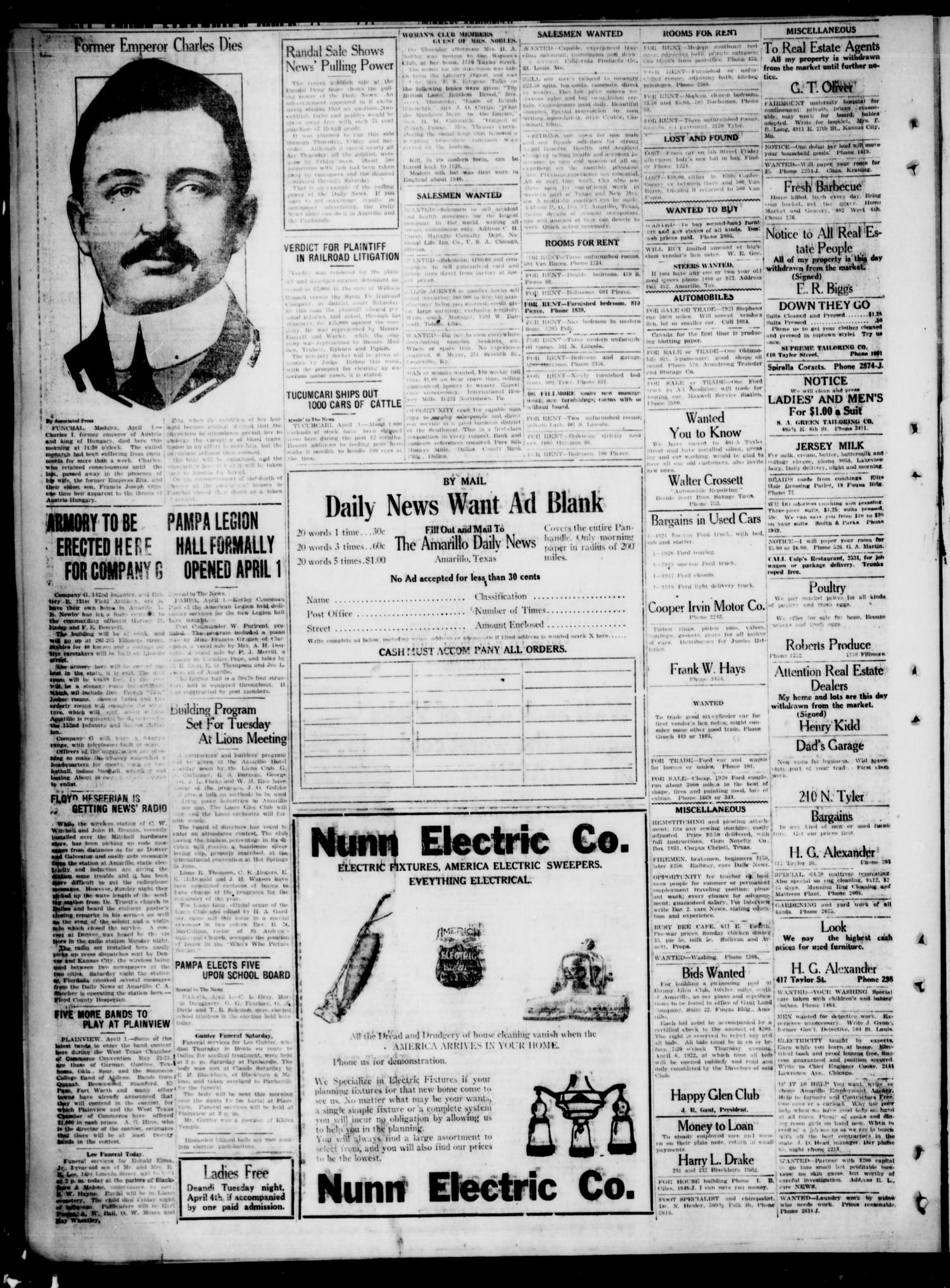 Amarillo Daily News (Amarillo, Tex.), Vol. 13, No. 72, Ed. 1 Sunday, April 2, 1922
                                                
                                                    [Sequence #]: 6 of 28
                                                