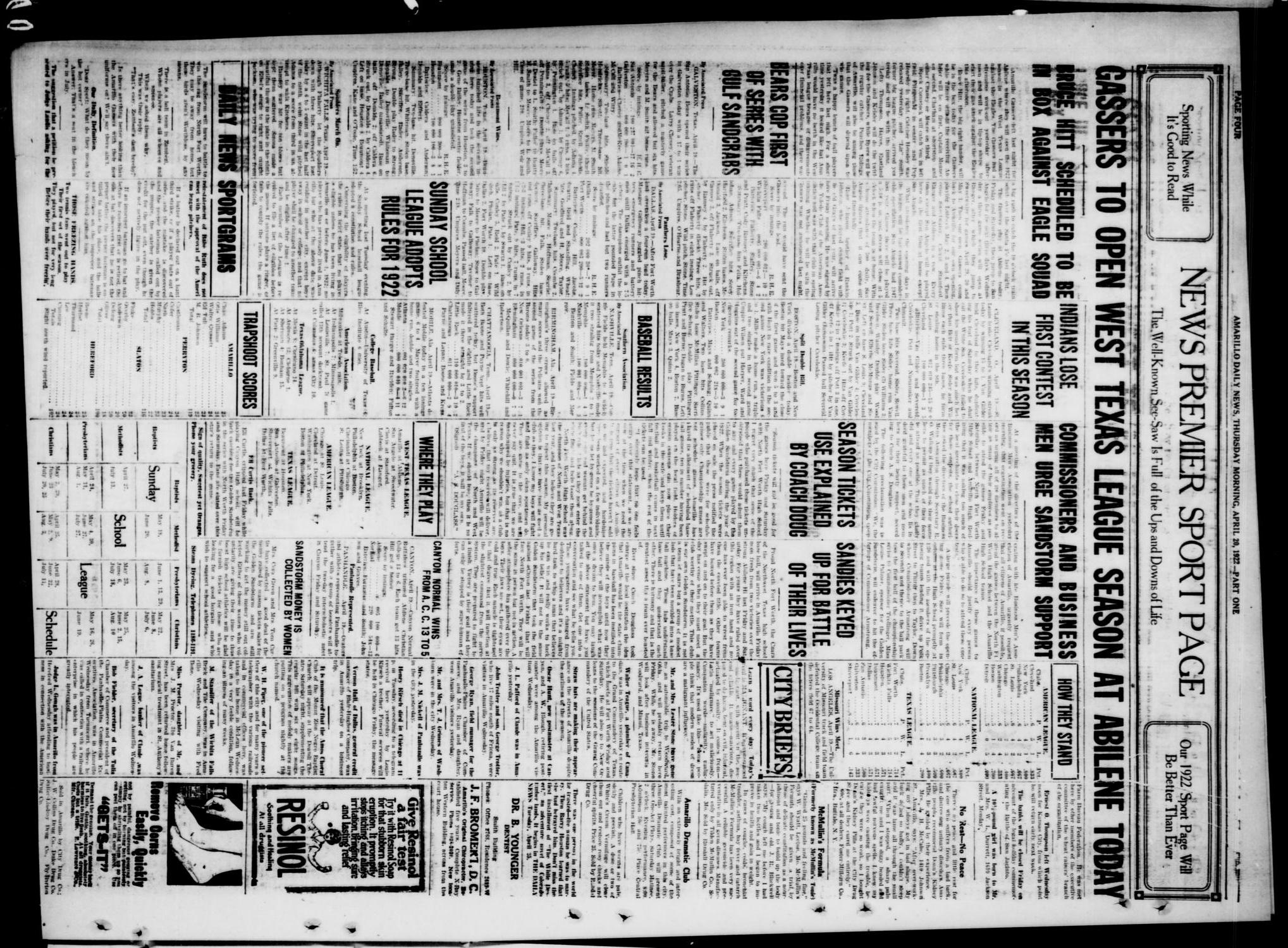 Amarillo Daily News (Amarillo, Tex.), Vol. 13, No. 87, Ed. 1 Thursday, April 20, 1922
                                                
                                                    [Sequence #]: 4 of 10
                                                