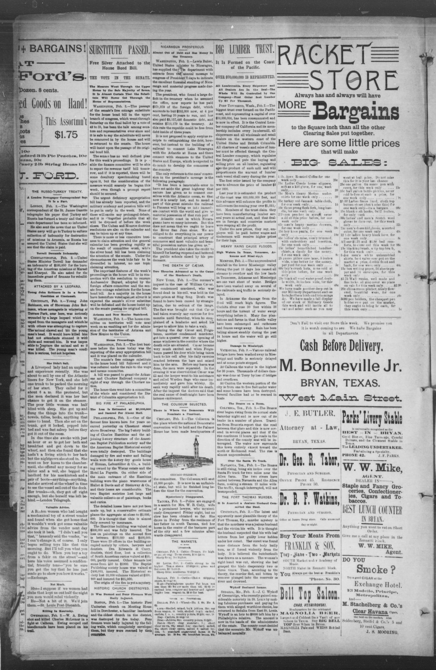 The Bryan Daily Eagle. (Bryan, Tex.), Vol. 1, No. 55, Ed. 1 Tuesday, February 4, 1896
                                                
                                                    [Sequence #]: 4 of 4
                                                