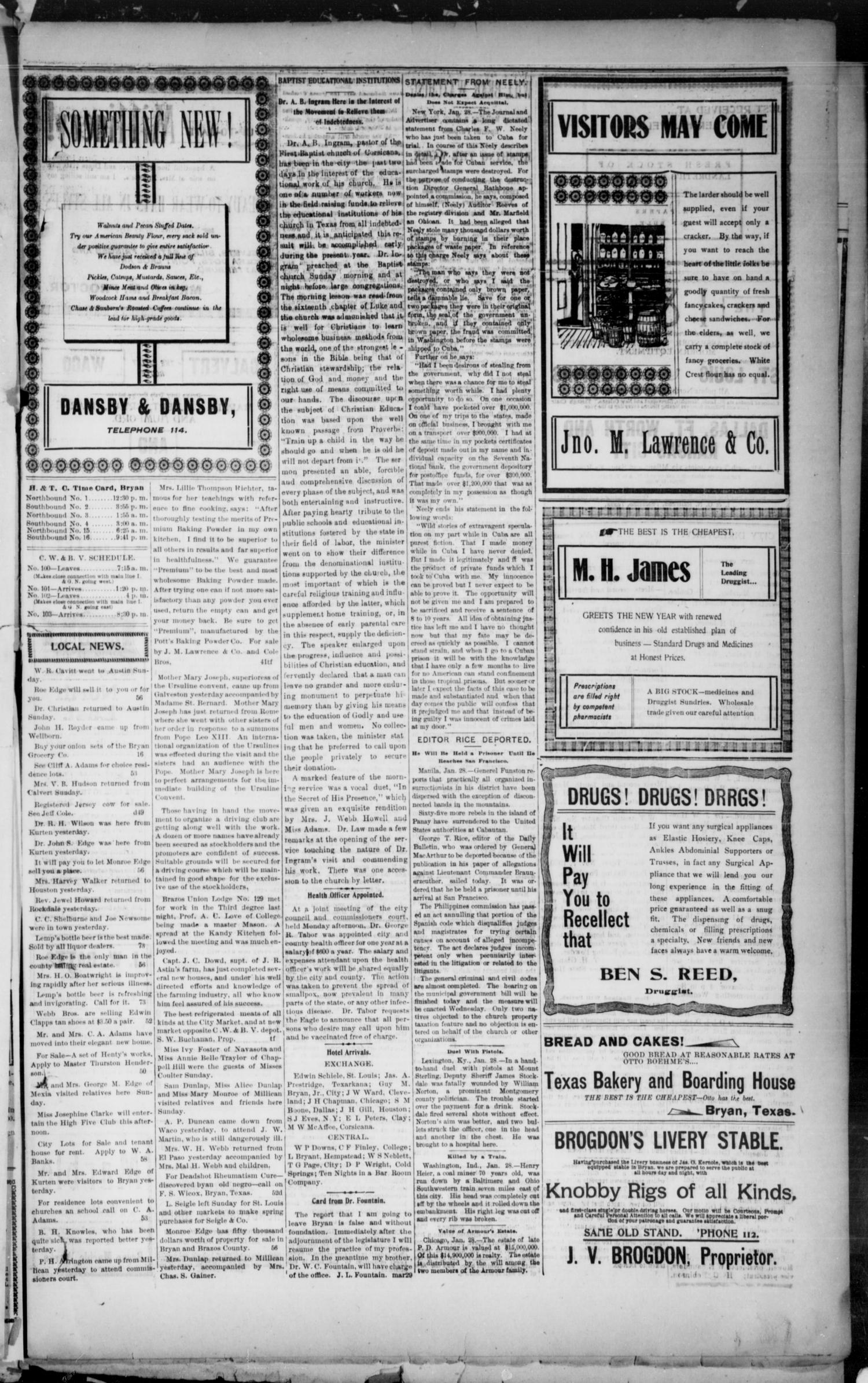 Bryan Morning Eagle. (Bryan, Tex.), Vol. 6, No. 47, Ed. 1 Tuesday, January 29, 1901
                                                
                                                    [Sequence #]: 3 of 4
                                                