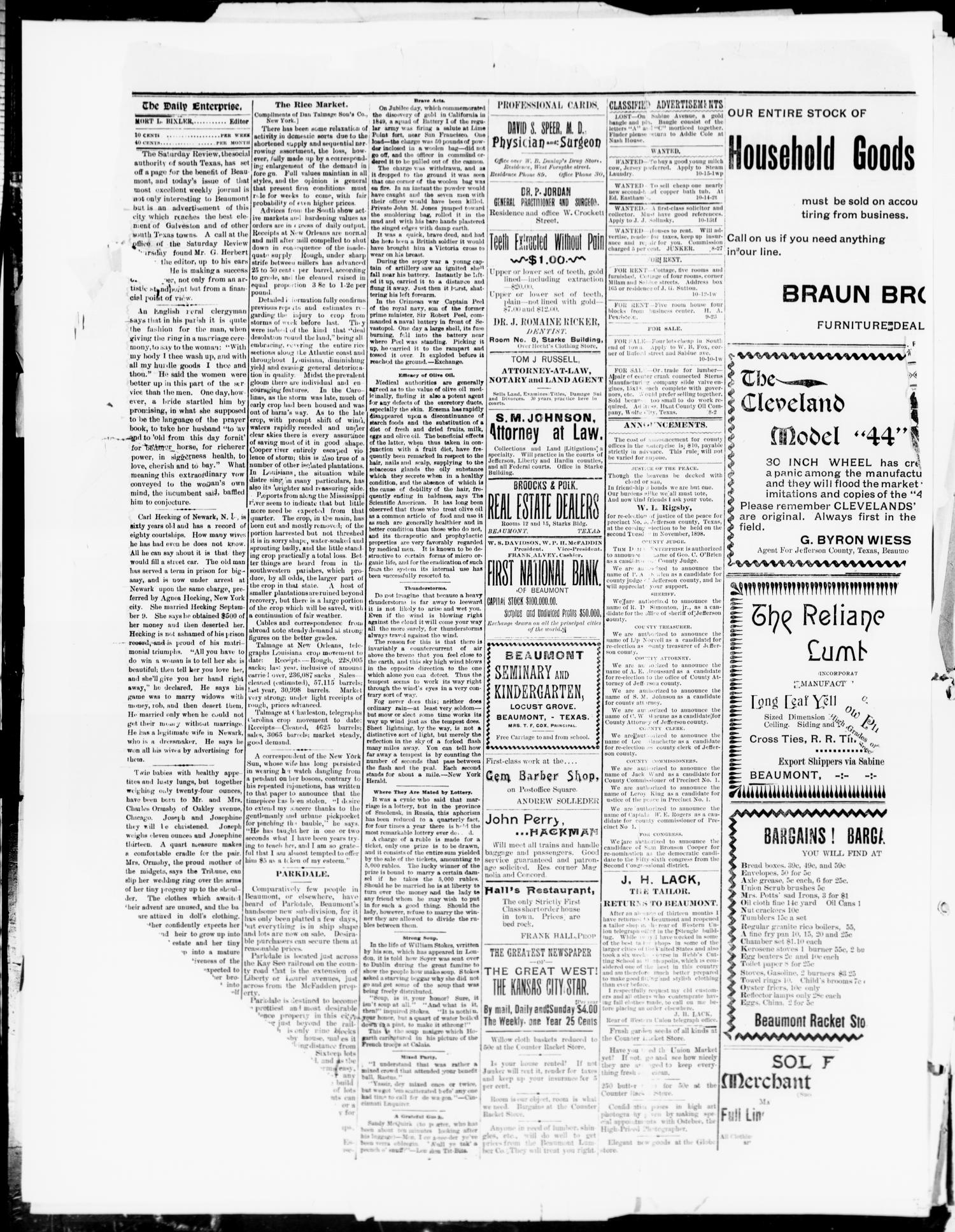 The Daily Enterprise (Beaumont, Tex.), Vol. 2, No. 160, Ed. 1 Saturday, October 15, 1898
                                                
                                                    [Sequence #]: 4 of 4
                                                