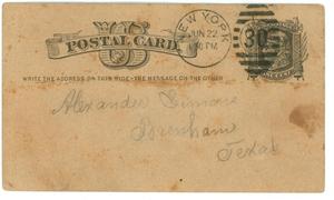 Primary view of object titled '[Postcard to Simon from S.A. Ash, 1876]'.