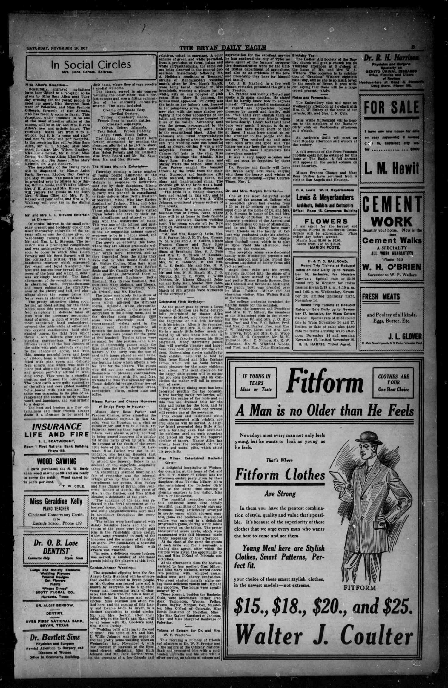 The Bryan Daily Eagle and Pilot (Bryan, Tex.), Vol. 17, No. 307, Ed. 1 Saturday, November 16, 1912
                                                
                                                    [Sequence #]: 3 of 6
                                                