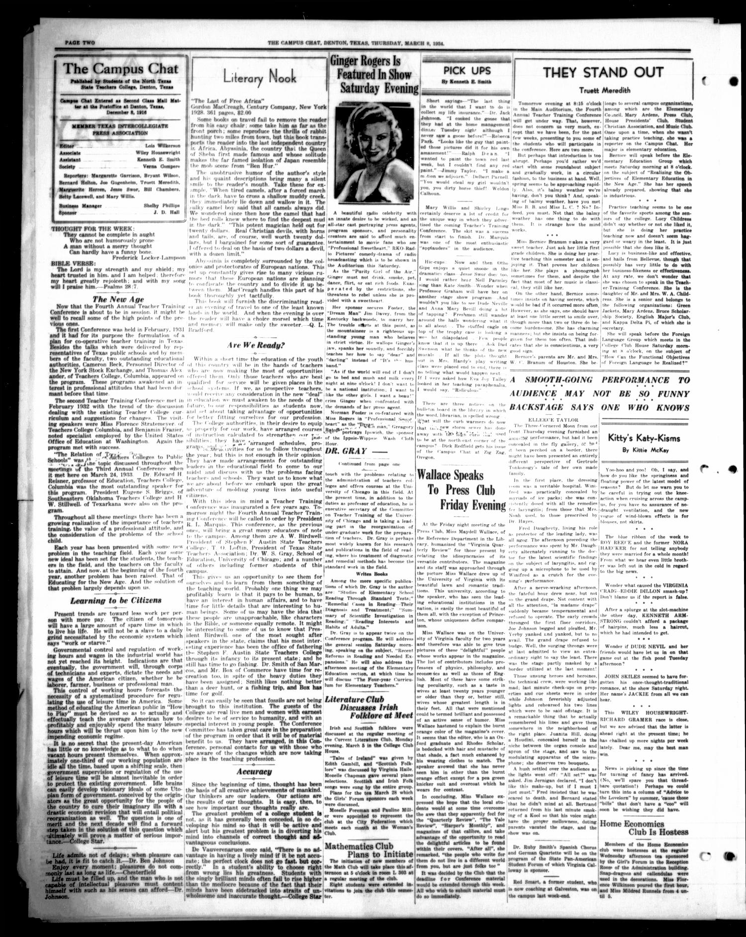 The Campus Chat (Denton, Tex.), Vol. 18, No. 20, Ed. 1 Thursday, March 8, 1934
                                                
                                                    [Sequence #]: 2 of 4
                                                