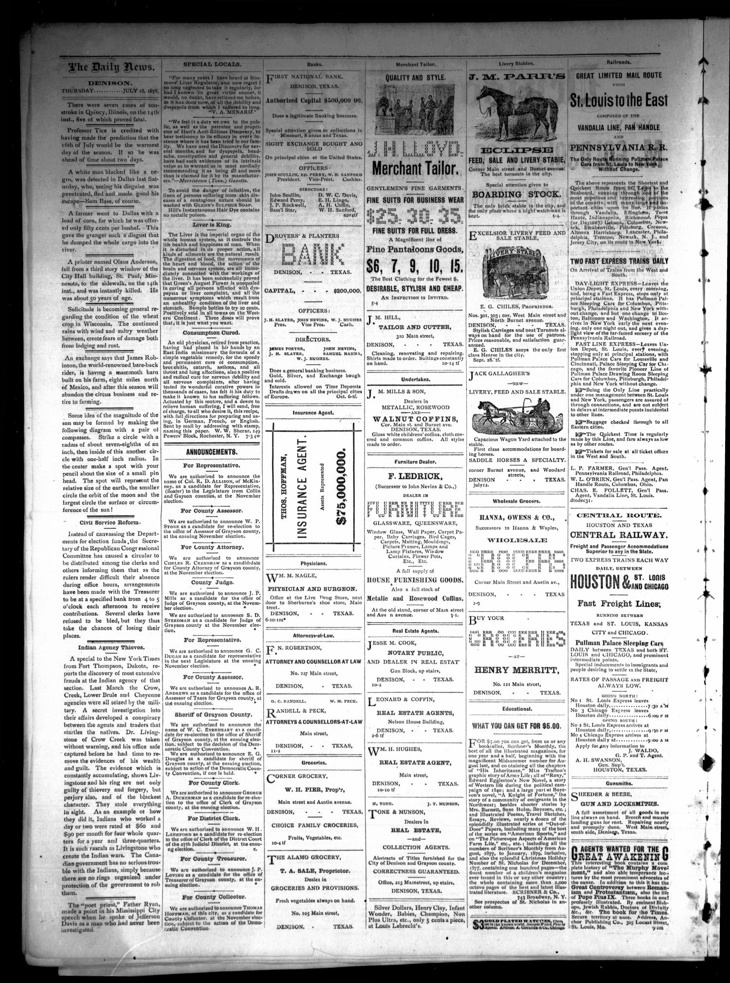 Denison Daily News. (Denison, Tex.), Vol. 6, No. 124, Ed. 1 Thursday, July 18, 1878
                                                
                                                    [Sequence #]: 2 of 4
                                                