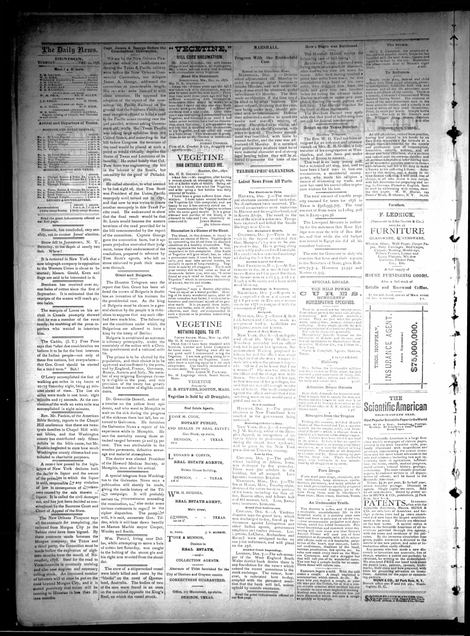 Denison Daily News. (Denison, Tex.), Vol. 6, No. 247, Ed. 1 Tuesday, December 10, 1878
                                                
                                                    [Sequence #]: 2 of 4
                                                